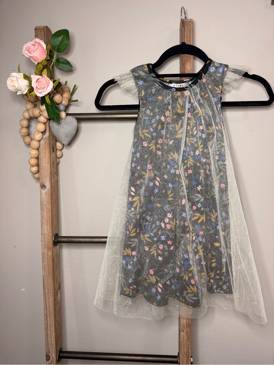Dot Dot Smile Other - Dot Dot Smile Black Floral Tulle Overlay Dress with Pink and Blue Accents
